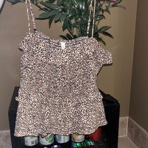 American Eagle Outfitters Leopard Smocked Cami in Beige and Black